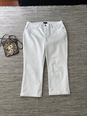 NYDJ White Marilyn Straight Cropped Cuffed Jean 10 Petite